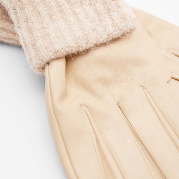 Zara Women’s Leather Knit Gloves(Beige US M, L/EUR M, L) - Picture 5 of 8
